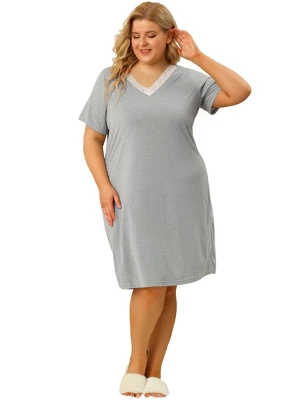Agnes Orinda Women's Plus Size Solid Comfort Short Sleeves Nightgown 4 Agnes Orinda Women's Plus Size Solid Comfort Short Sleeves Nightgown - Image 2