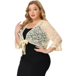Agnes Orinda Women's Plus Size Tie Front Lace Hollow Out Crop Shrug 13 Agnes Orinda Women's Plus Size Tie Front Lace Hollow Out Crop Shrug -Agnes Orinda GUEST 931080cb 5b1a 46e8 ab2c 9c01bc4374f5