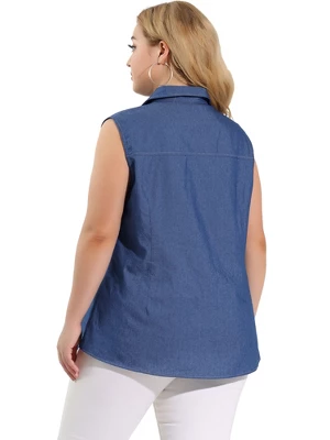 Agnes Orinda Plus Size Summer Tops For Women Sleeveless Button Down Work Shirts Chambray Blouses 2023 6 Agnes Orinda Plus Size Summer Tops For Women Sleeveless Button Down Work Shirts Chambray Blouses 2023 - Image 4