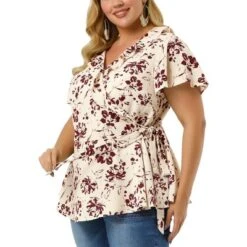 Agnes Orinda Women's Plus Size Ruffle Neck Floral Wrap Tie Waist Blouse 16 Agnes Orinda Women's Plus Size Ruffle Neck Floral Wrap Tie Waist Blouse -Agnes Orinda GUEST 93b3d2da 7e6f 4007 933d 17161d0e0eb8