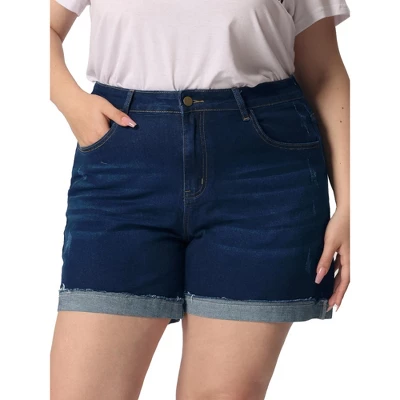 Agnes Orinda Women's Plus Size Denim Roll Hem High-Rise Stretch Trendy Jean Shorts 7 Agnes Orinda Women's Plus Size Denim Roll Hem High-Rise Stretch Trendy Jean Shorts - Image 5