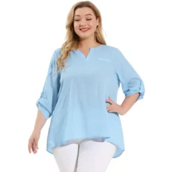 Agnes Orinda Women's Plus Size Sheer 3/4 Sleeve Flowy Split V Neck Blouse 17 Agnes Orinda Women's Plus Size Sheer 3/4 Sleeve Flowy Split V Neck Blouse -Agnes Orinda GUEST 9430e5f3 ef01 4571 9ec4 416a23270460