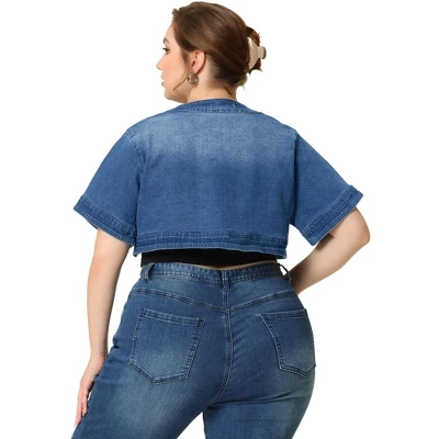 Agnes Orinda Women's Plus Size Denim Casual Crop Short Jean Cardigans 5 Agnes Orinda Women's Plus Size Denim Casual Crop Short Jean Cardigans - Image 3