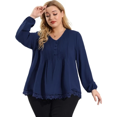Agnes Orinda Women's Plus Size Fashion Pleated V Neck Long Sleeve Solid Blouses 12 Agnes Orinda Women's Plus Size Fashion Pleated V Neck Long Sleeve Solid Blouses - Image 10