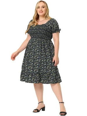 Agnes Orinda Plus Size Dress For Women Flared Flowy Smock Ruffle Sleeve Floral Dresses 4 Agnes Orinda Plus Size Dress For Women Flared Flowy Smock Ruffle Sleeve Floral Dresses - Image 2
