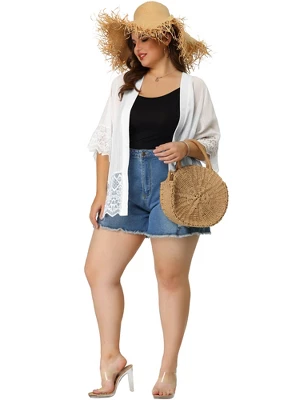 Agnes Orinda Women's Plus Size Cover-Up Lace Panel Texture Printed Boho Cardigans 4 Agnes Orinda Women's Plus Size Cover-Up Lace Panel Texture Printed Boho Cardigans - Image 2