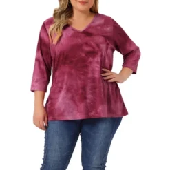 Agnes Orinda Women's Plus Size Tie Dye Side Slit 3/4 Sleeve Stripe V Neck Blouses 26 Agnes Orinda Women's Plus Size Tie Dye Side Slit 3/4 Sleeve Stripe V Neck Blouses -Agnes Orinda GUEST 957fe138 e412 4841 9db2 1b759ddd7163