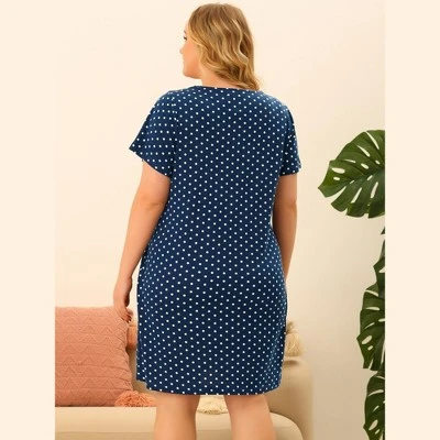 Agnes Orinda Plus Size Nightgown For Women Polka Dots V Neck Short Sleeve Nightdress 5 Agnes Orinda Plus Size Nightgown For Women Polka Dots V Neck Short Sleeve Nightdress - Image 3