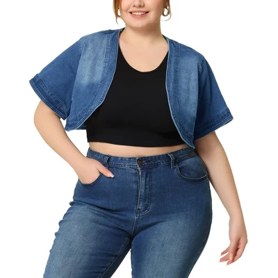Agnes Orinda Women's Plus Size Denim Casual Crop Short Jean Cardigans 7 Agnes Orinda Women's Plus Size Denim Casual Crop Short Jean Cardigans - Image 5