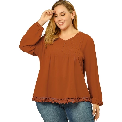 Agnes Orinda Women's Plus Size Fashion Pleated V Neck Long Sleeve Solid Blouses 8 Agnes Orinda Women's Plus Size Fashion Pleated V Neck Long Sleeve Solid Blouses - Image 6