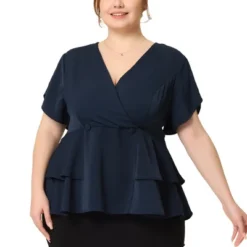 Agnes Orinda Women's Plus Size Peplum V Neck Ruffle Hem Buttons Front Work Formal Top -Agnes Orinda GUEST 974dc14b 2da6 4bf0 9d8a a3195fc940f7