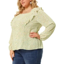 Agnes Orinda Women's Plus Size Blouses Long Sleeve Square Neck Ditsy Ruffle Floral Tops -Agnes Orinda GUEST 983a5543 ecab 42fa a785 18319f62a994