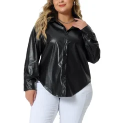 Agnes Orinda Women's Plus Size Faux Leather Long Sleeves Button Motorcycle Biker Moto Jackets