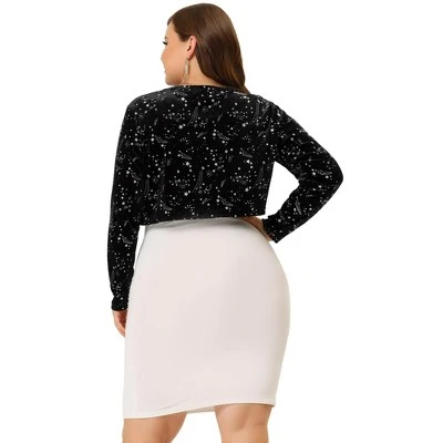 Agnes Orinda Women's Plus Size Velvet Open Front Cropped Shrugs 5 Agnes Orinda Women's Plus Size Velvet Open Front Cropped Shrugs - Image 3