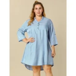 Agnes Orinda Women's Plus Size 3/4 Sleeve Belted High Low Hem Chambray T-Shirt Dress -Agnes Orinda GUEST 99d54669 4fbe 4bad bc3a c028178077dc