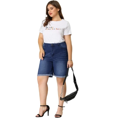 Agnes Orinda Women's Plus Size Jeans Casual Slash Pockets Washed Denim Shorts 3 Agnes Orinda Women's Plus Size Jeans Casual Slash Pockets Washed Denim Shorts - Image 2