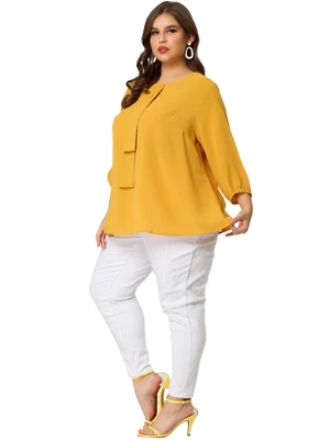 Agnes Orinda Women's Plus Size Chiffon 3/4 Sleeve Tie Front Work Elegant Blouse 4 Agnes Orinda Women's Plus Size Chiffon 3/4 Sleeve Tie Front Work Elegant Blouse - Image 2