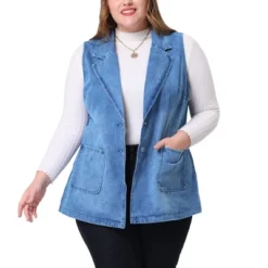 Agnes Orinda Women's Plus Size Denim Relax Notched Lapel Jacket Vest -Agnes Orinda GUEST 9a7ac5e1 d20e 4fdc 9422 de2506932edd