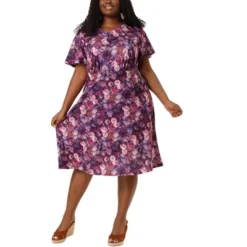 Agnes Orinda Women's Plus Size Elegant Short Sleeve Floral Pattern Dress -Agnes Orinda GUEST 9b2b3506 e1c7 4c7e a5ae 4c33a463a08d