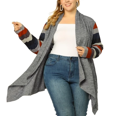 Agnes Orinda Women's Plus Size Outerwear Asymmetric Colorblock Open Front Knit Cardigan 8 Agnes Orinda Women's Plus Size Outerwear Asymmetric Colorblock Open Front Knit Cardigan - Image 6