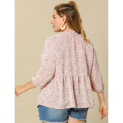 Agnes Orinda Women's Plus Size Babydoll 3/4 Sleeve Floral Flowy Blouse 6 Agnes Orinda Women's Plus Size Babydoll 3/4 Sleeve Floral Flowy Blouse - Image 4
