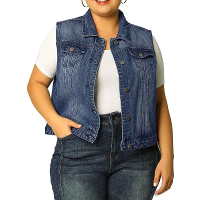 Agnes Orinda Women's Plus Size Buttons With Two Chest Flap Pockets Denim Vests 8 Agnes Orinda Women's Plus Size Buttons With Two Chest Flap Pockets Denim Vests - Image 6