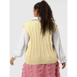 Agnes Orinda Women's Plus Size V Neck Knit Sleeveless Pullover Sweater Vests -Agnes Orinda GUEST 9d32134a b256 4f83 a69e 4d6f3ead455a