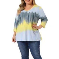 Agnes Orinda Women's Plus Size Tie Dye Side Slit 3/4 Sleeve Stripe V Neck Blouses 27 Agnes Orinda Women's Plus Size Tie Dye Side Slit 3/4 Sleeve Stripe V Neck Blouses -Agnes Orinda GUEST 9d63293e d997 4830 b757 f53012a383cf