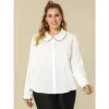 Agnes Orinda Women's Plus Size Elegant Office Peter Pan Collar Long Sleeves Button-Up Shirt