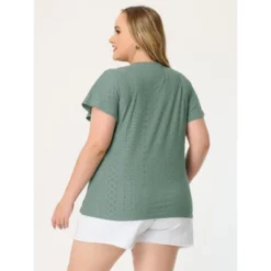 Agnes Orinda Women's Plus Size V Neck Eyelet Short Sleeve Casual Trendy Blouse -Agnes Orinda GUEST 9dcd08a7 9991 4ed8 8db3 70f7844b8d59