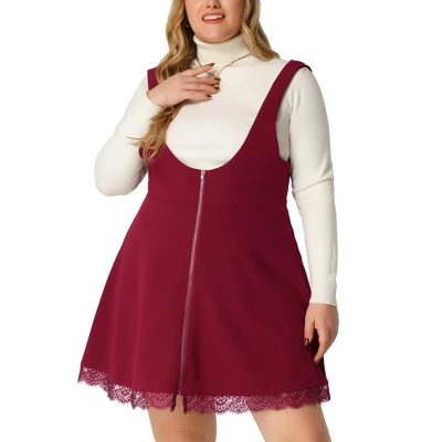 Agnes Orinda Women's Plus Size Fashion A-Line Zipper Lace Trim Mini Suspender Skirt 8 Agnes Orinda Women's Plus Size Fashion A-Line Zipper Lace Trim Mini Suspender Skirt - Image 6