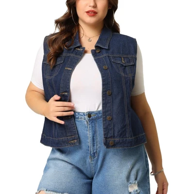 Agnes Orinda Women's Plus Size Buttons With Two Chest Flap Pockets Denim Vests 12 Agnes Orinda Women's Plus Size Buttons With Two Chest Flap Pockets Denim Vests - Image 10