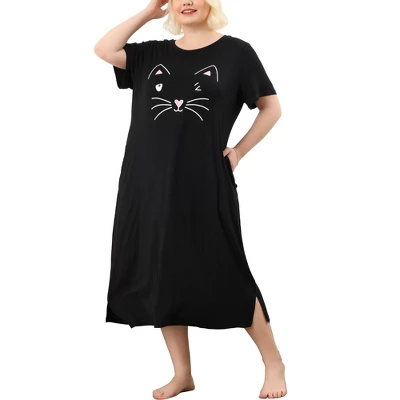 Agnes Orinda Womens Plus Size Short Sleeve Cute Cat Print Pockets Nightgown 15 Agnes Orinda Womens Plus Size Short Sleeve Cute Cat Print Pockets Nightgown - Image 13