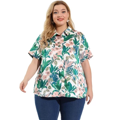Agnes Orinda Women's Plus Size Shirts Turndown Collar Button Down Full Placket Short Sleeve Floral Summer Shirt 5 Agnes Orinda Women's Plus Size Shirts Turndown Collar Button Down Full Placket Short Sleeve Floral Summer Shirt - Image 3