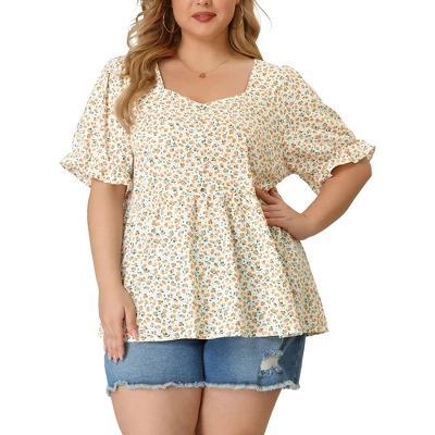 Agnes Orinda Women's Plus Size Floral Babydoll Peplum Waist Short Sleeve Blouses 3 Agnes Orinda Women's Plus Size Floral Babydoll Peplum Waist Short Sleeve Blouses