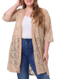 Agnes Orinda Women's Plus Size Lace Open Front 3/4 Sleeve Long Cardigans -Agnes Orinda GUEST 9efb676d e0cd 4347 b5f4 1aa31748a957