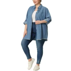 Agnes Orinda Women's Plus Size Lightweight Button Down Denim Long Sleeve Shirt Jacket -Agnes Orinda GUEST 9f4206ba 4282 477e bbfa fa1a61141ae9