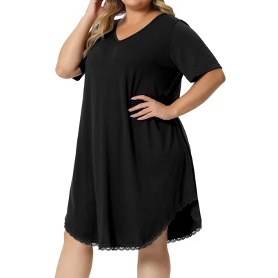 Agnes Orinda Women's Plus Size V Neck Short Sleeve Lace Trim Hem Nightgown 3 Agnes Orinda Women's Plus Size V Neck Short Sleeve Lace Trim Hem Nightgown