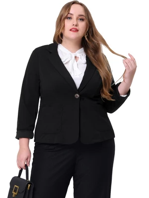 Agnes Orinda Women's Plus Size Work Formal Notch Lapel Buttons Front Pockets Blazers 4 Agnes Orinda Women's Plus Size Work Formal Notch Lapel Buttons Front Pockets Blazers - Image 2