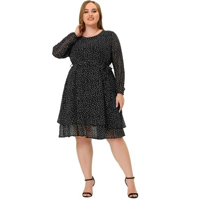 Agnes Orinda Women's Plus Size Chiffon Polka Dots Tie Waist Long Sleeve Dress 4 Agnes Orinda Women's Plus Size Chiffon Polka Dots Tie Waist Long Sleeve Dress - Image 2
