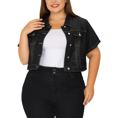 Agnes Orinda Women Plus Size Denim Jacket Crop Fray Roll Short Sleeves Jean Jackets 10 Agnes Orinda Women Plus Size Denim Jacket Crop Fray Roll Short Sleeves Jean Jackets - Image 8