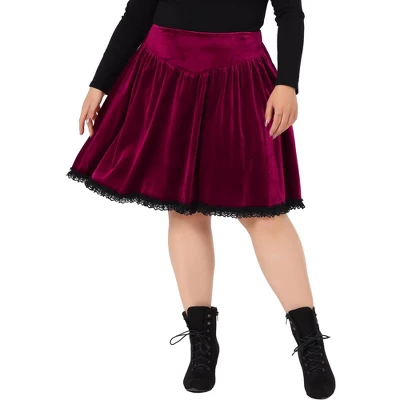 Agnes Orinda Women's Plus Size Velvet Party Lace Above Knee A-Line Skirts 7 Agnes Orinda Women's Plus Size Velvet Party Lace Above Knee A-Line Skirts - Image 5