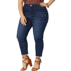 Agnes Orinda Women's Plus Size Denim Pants Frayed Washed Ankle Jeans With Slash Pockets -Agnes Orinda GUEST a133f95a 1c4b 4c49 9b4e b0451e340bfc