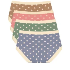 Agnes Orinda Women Plus Polka Dots Soft Breathable Panties Stretch Mid-Waisted Underwear 4-Pack