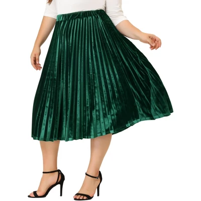 Agnes Orinda Women's Plus Size Velvet Pleated Elastic Waist Party Metallic Pleated Swing Midi A Line Skirts 8 Agnes Orinda Women's Plus Size Velvet Pleated Elastic Waist Party Metallic Pleated Swing Midi A Line Skirts - Image 6