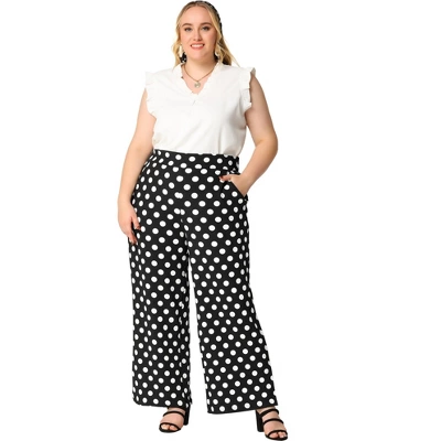 Agnes Orinda Women's Plus Size Formal Palazzo Polka Dots Wide Leg High Rise Wide Leg Pants 4 Agnes Orinda Women's Plus Size Formal Palazzo Polka Dots Wide Leg High Rise Wide Leg Pants - Image 2
