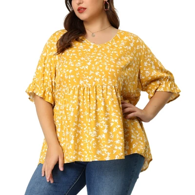 Agnes Orinda Women's Plus Size V Neck Floral Tiered Babydoll Blouses 8 Agnes Orinda Women's Plus Size V Neck Floral Tiered Babydoll Blouses - Image 6