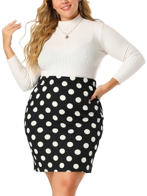 Agnes Orinda Women's Plus Size Polka Dots Elastic Waist Bodycon Skirts 3 Agnes Orinda Women's Plus Size Polka Dots Elastic Waist Bodycon Skirts