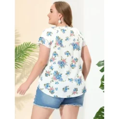 Agnes Orinda Women's Plus Size Layered Sleeve V Neck Floral Print Ruffle Casual Blouses -Agnes Orinda GUEST a29ec157 cb00 434f a94d 942eeaffcf37