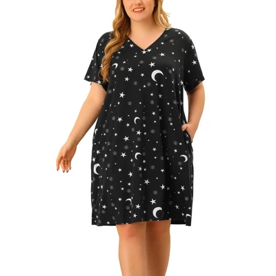 Agnes Orinda Women's Plus Size Comfort Pajamas Star Moon Pattern V Neck Short Sleeve Nightgown 8 Agnes Orinda Women's Plus Size Comfort Pajamas Star Moon Pattern V Neck Short Sleeve Nightgown - Image 6